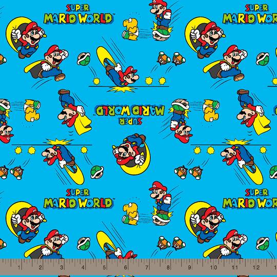 Nintendo® Mario Blue Retro Super Mario World Cotton Fabric